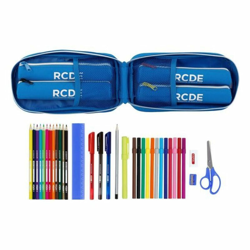 Backpack Pencil Case RCD Espanyol Blue White 12 x 23 x 5 cm (33 Pieces)