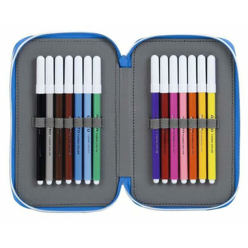 Double Pencil Case RCD Espanyol Blue White 12.5 x 19.5 x 4 cm (28 Pieces)
