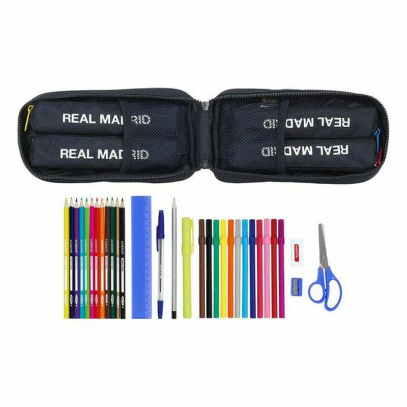 Backpack Pencil Case Real Madrid C.F. Navy Blue 12 x 23 x 5 cm (33 Pieces)