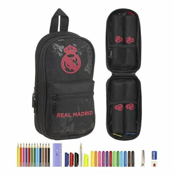 Backpack Pencil Case Real Madrid C.F. Black 12 x 23 x 5 cm (33 Pieces)