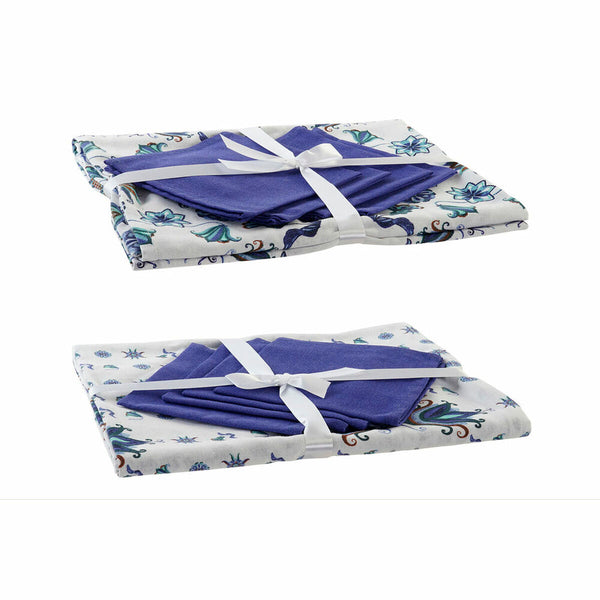 Tablecloth and napkins DKD Home Decor Blue White 150 x 150 x 0,5 cm (2 Units)