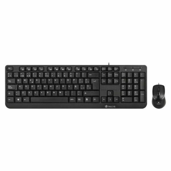 Keyboard and Mouse NGS Cocoa Kit (2 pcs) Black Spanish Qwerty