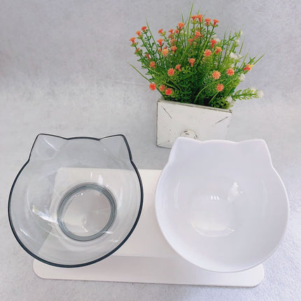 Non Slip Double Cat Bowl With Raised Stand Pet Food Cat Feeder Protect Cervical Vertebra Dog Bowl Transparent Pet Products