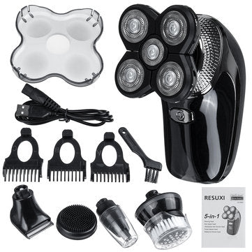 5 IN 1 Dry Wet Dual Use Electric Rotary Shaver Men Bald Beard Razor with 5 Floating Cutter Head