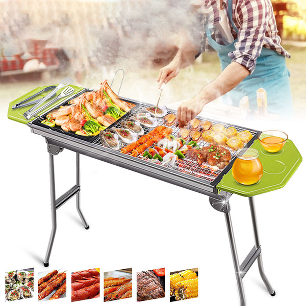 Stainless Steel Outdoor BBQ Charcoal Grill Folding Portable Durable Non-slip BBQ Installation-free Multi-purpose Grill
