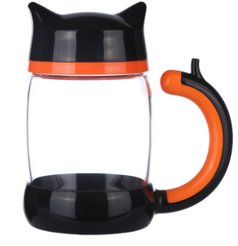 Cute Cat Transparent Glass Tea Cup With Cat Tail Handgrip P