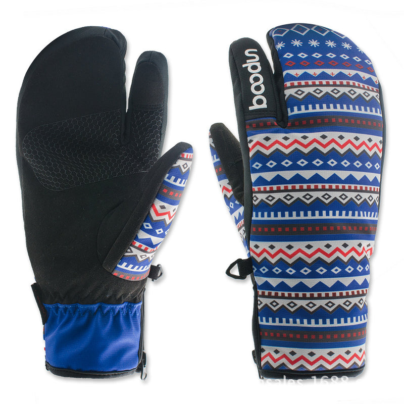Ski gloves outdoor three-finger warm gloves