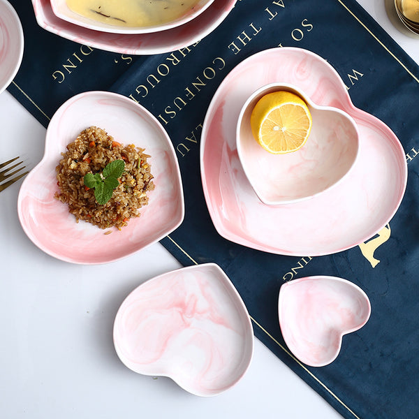 Creative love heart-shaped ceramic tableware couple bowl and spoon set