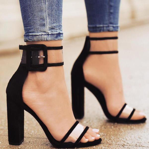 Large Size Sandals Thick Heel Buckle Female High Heels