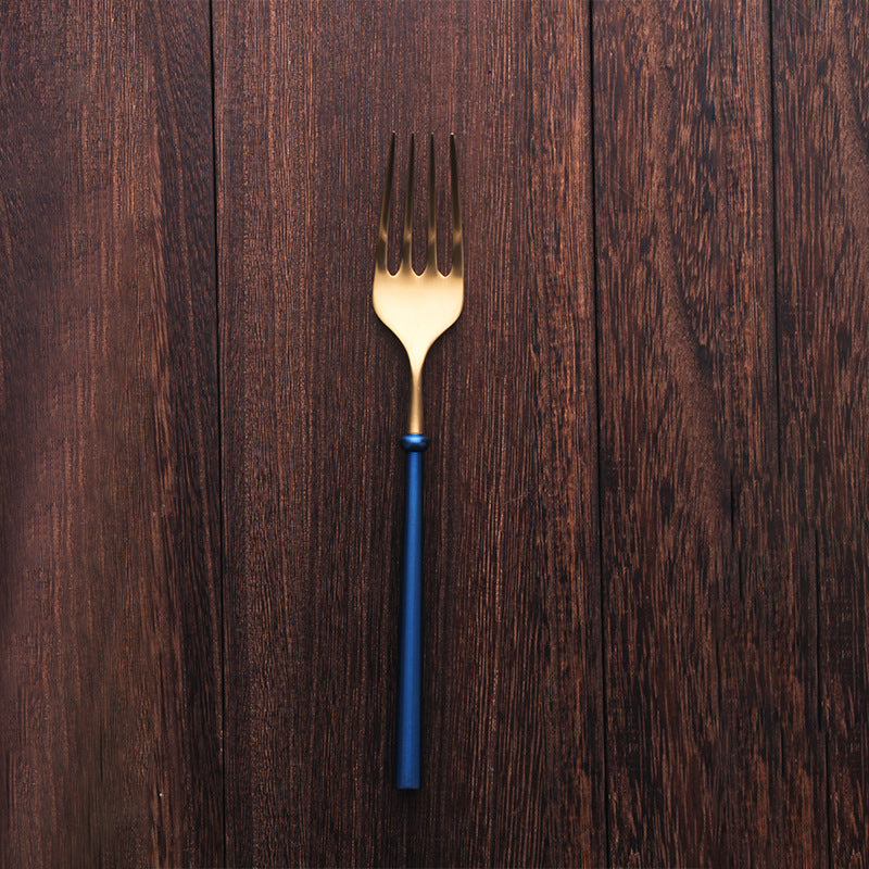 European Style 304 Stainless Steel Blue Gold Steak Knife Fork Spoon