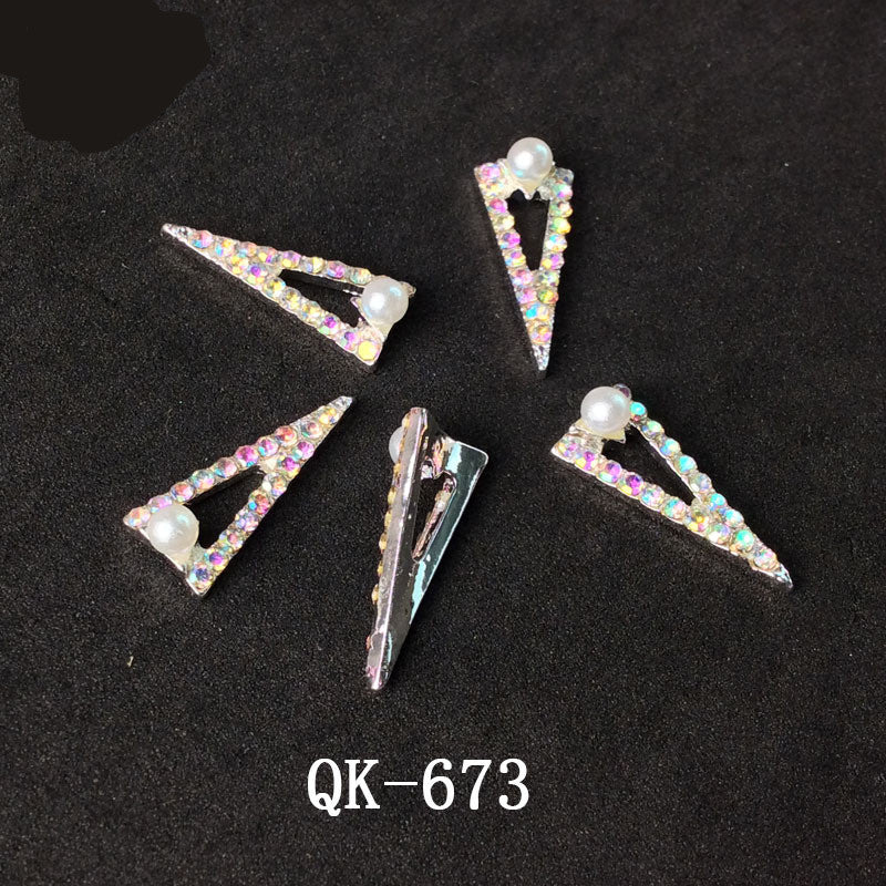 Butterfly Hollow Triangle Water Drop Pearl Colorful Diamond Metal Nail Art