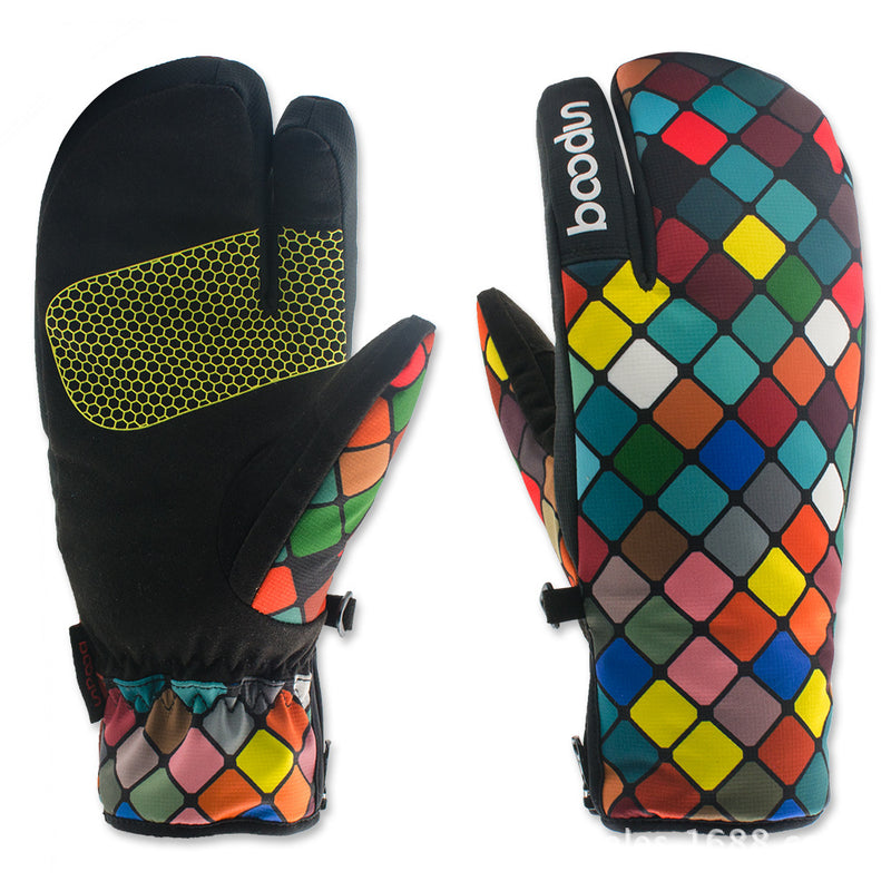 Ski gloves outdoor three-finger warm gloves
