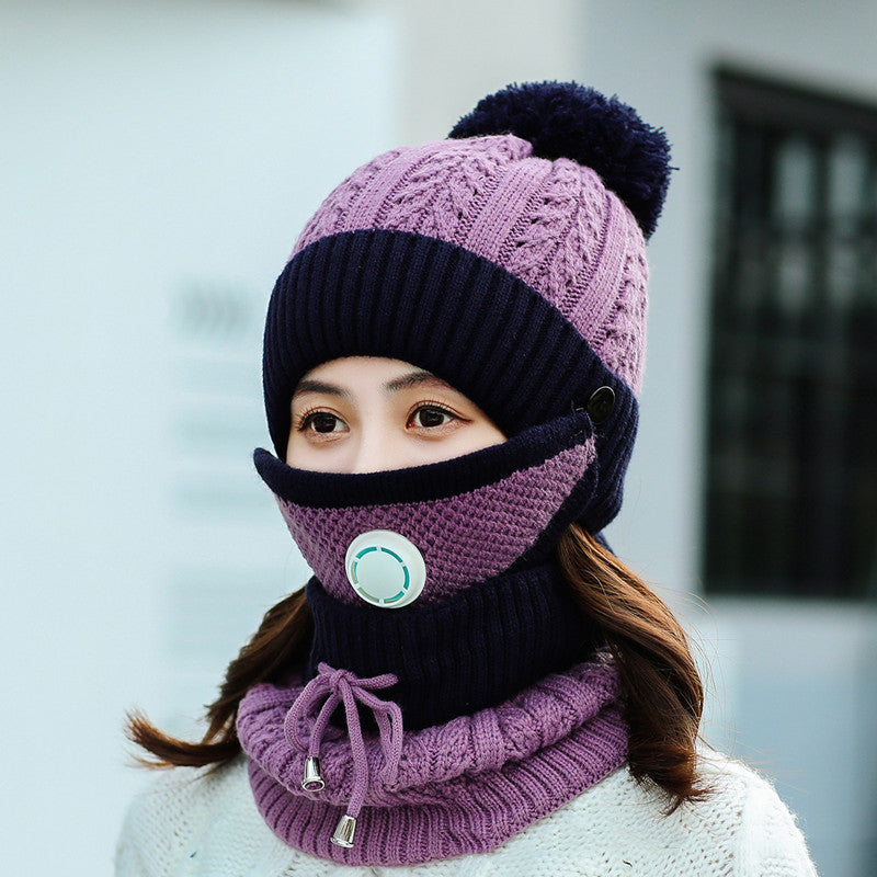 Korean version of matching color neck mask knitted cap