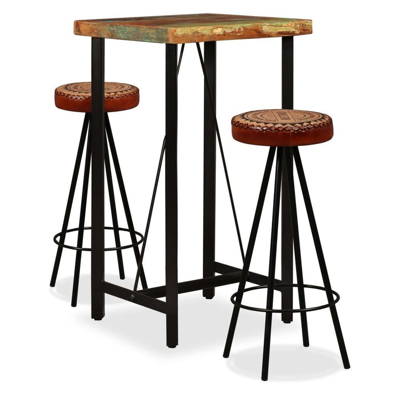 Bar set 3 pcs Reclaimed wood Real leather and canvas