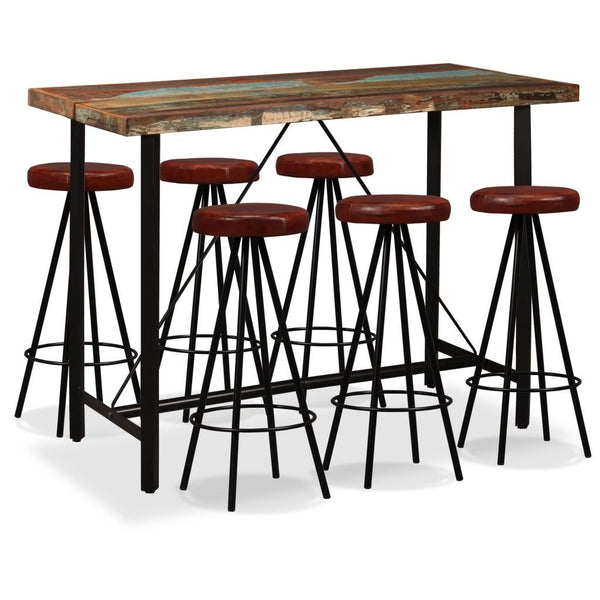 Bar set 7 pcs Recycled solid wood and genuine leather