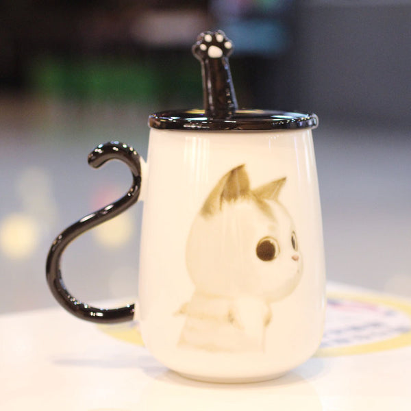 Creative Korean version of Kitty cup, ceramic cup, student character cup, milk cup, mug, large capacity Office