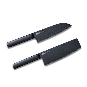 HUOHOU 2PCS/Set Cool Black Stainless Steel Knife Nonstick Knife Set 7inch Anti-Bacteria Kitchen Chef Knife Slicing Knife From