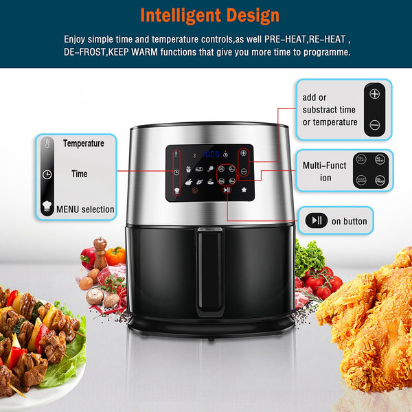 6.3QT 1700W Stainless Steel Air Fryer Oven For Roasting    Multi-function Screen
