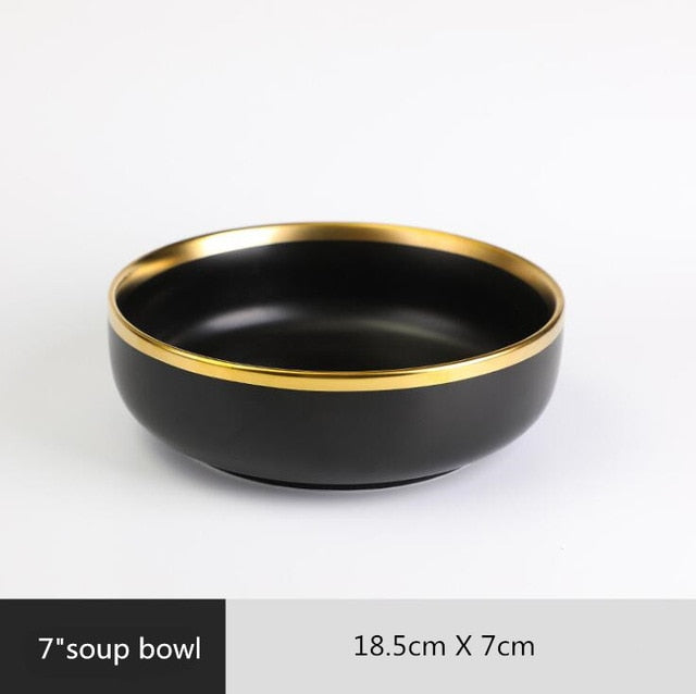 Ceramic black bowl and plate cutlery set