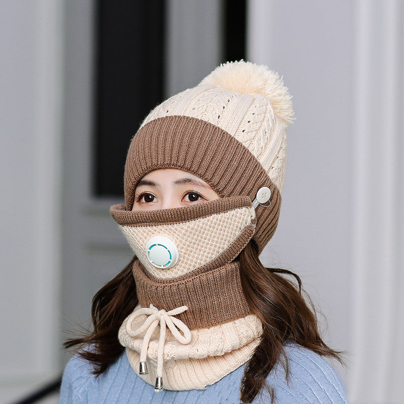 Korean version of matching color neck mask knitted cap