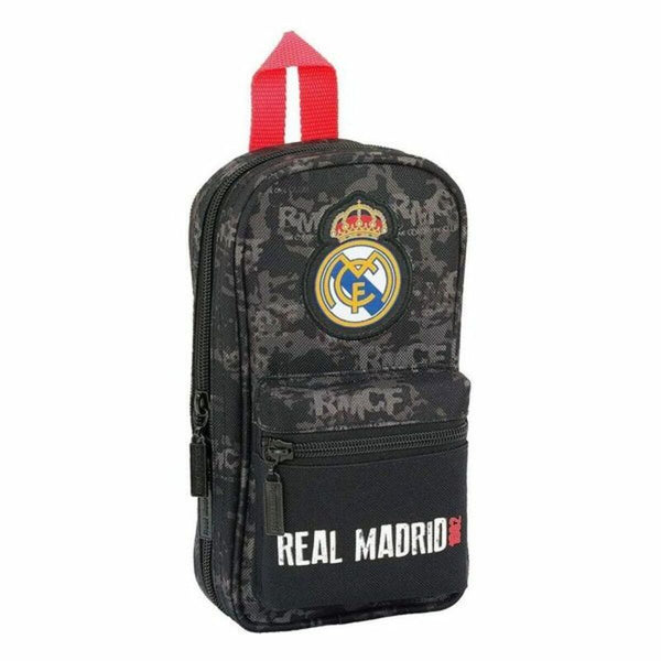 Backpack Pencil Case Real Madrid C.F. Black Sporting 33 Pieces 12 x 23 x 5 cm