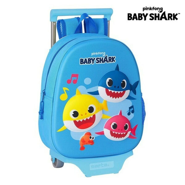 3D School Bag with Wheels 705 Baby Shark M020H Blue 27 x 32 x 10 cm