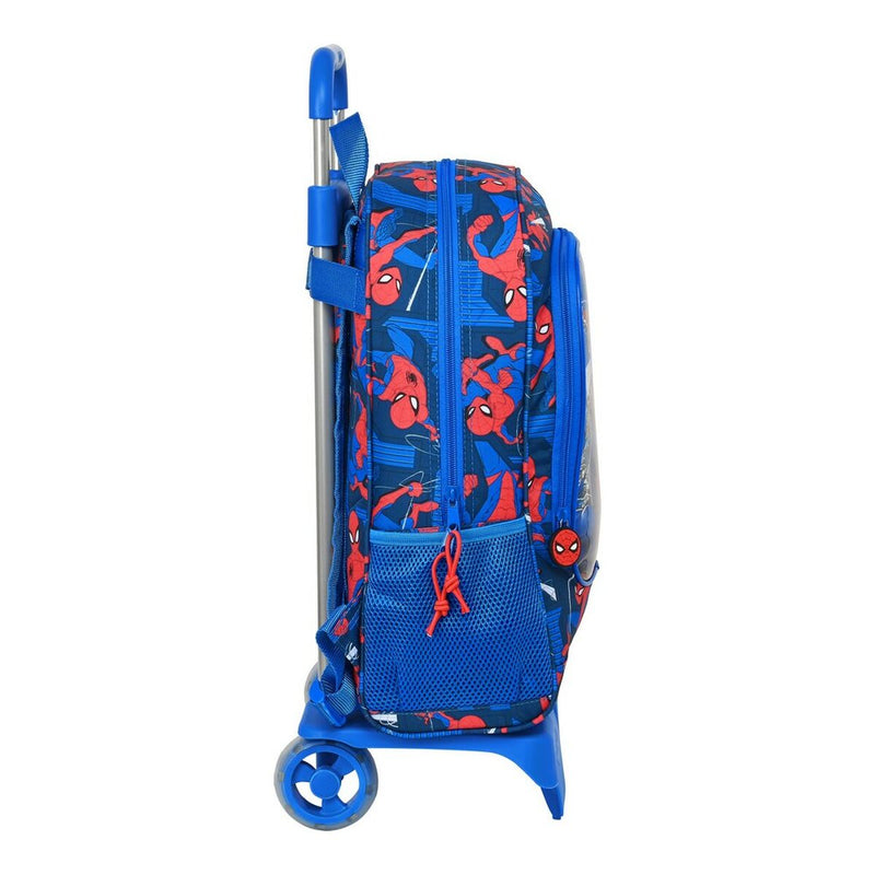 School Rucksack with Wheels Spiderman Great power Blue Red 32 x 42 x 14 cm