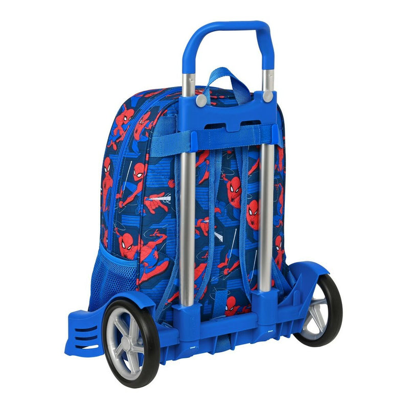 School Rucksack with Wheels Spiderman Great power Blue Red 32 x 42 x 14 cm