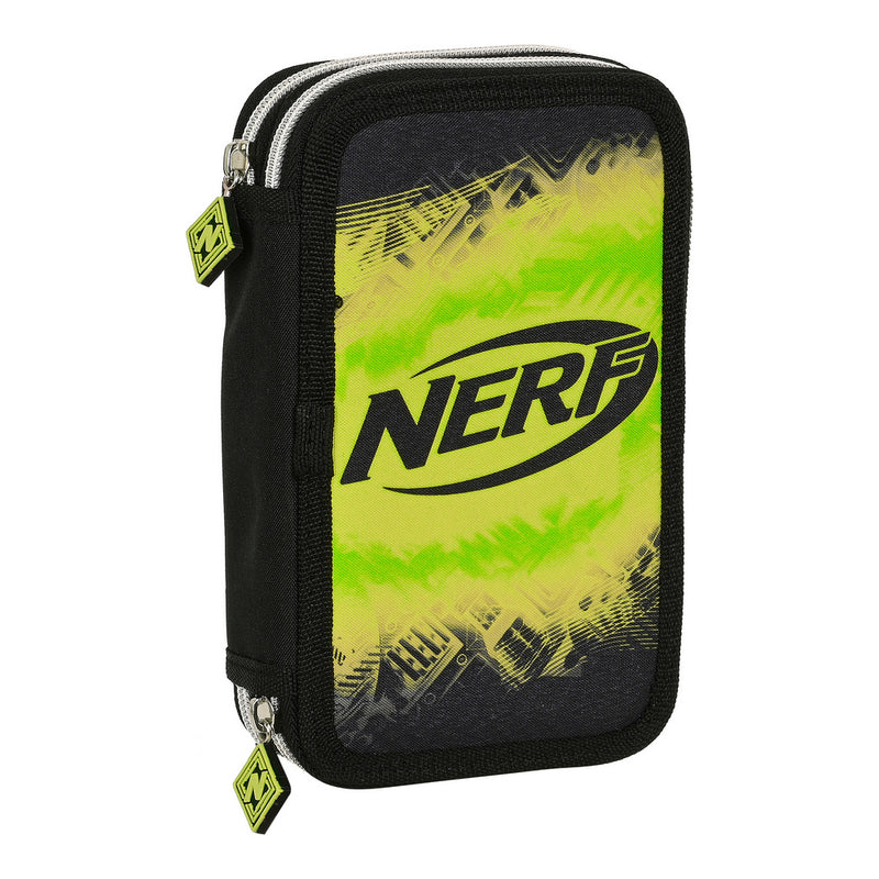 Double Pencil Case Nerf Neon 12.5 x 19.5 x 4 cm Black Lime (28 pcs)