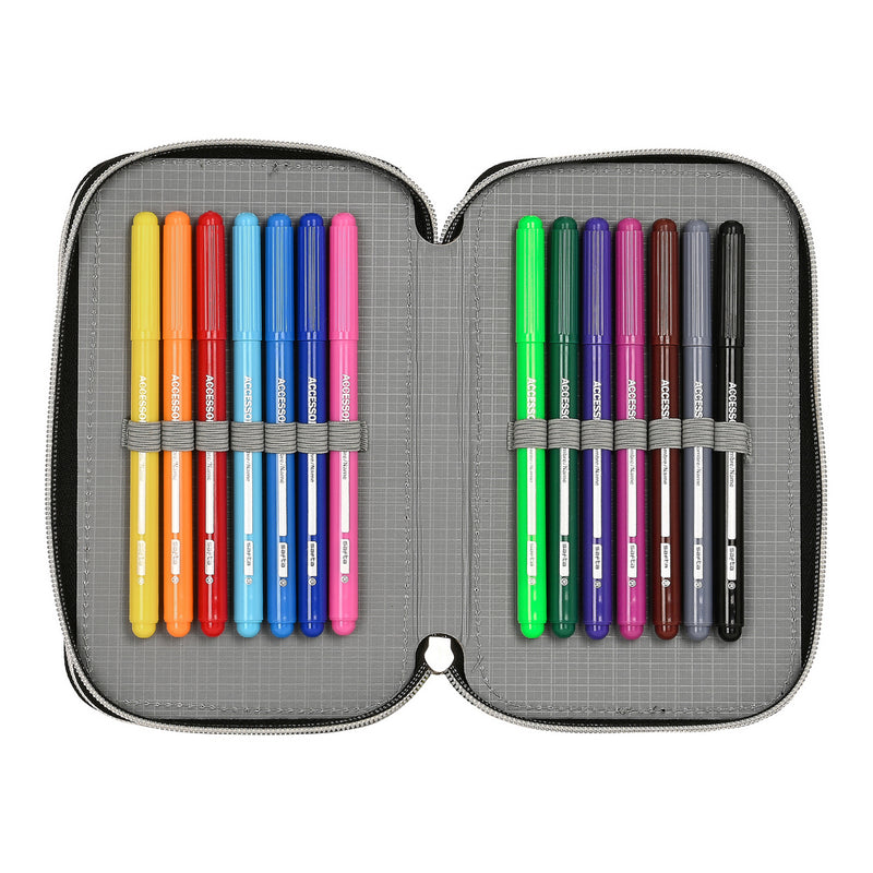 Double Pencil Case Nerf Neon 12.5 x 19.5 x 4 cm Black Lime (28 pcs)