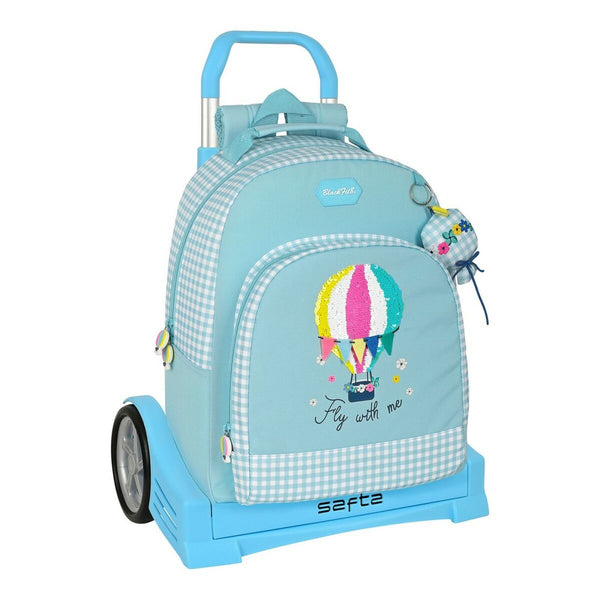 School Rucksack with Wheels BlackFit8 Fly with me White Sky blue 32 x 42 x 15 cm