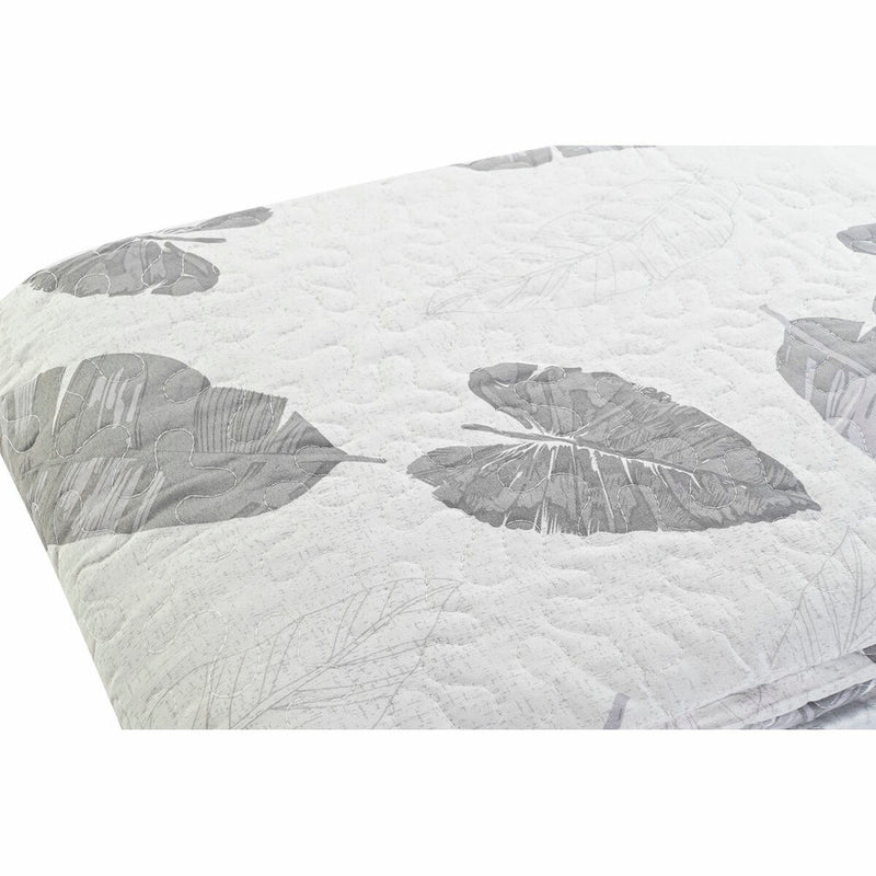 Bed Cover DKD Home Decor 8424001814558 180 x 260 x 1 cm Grey White Tropical Leaf of a plant