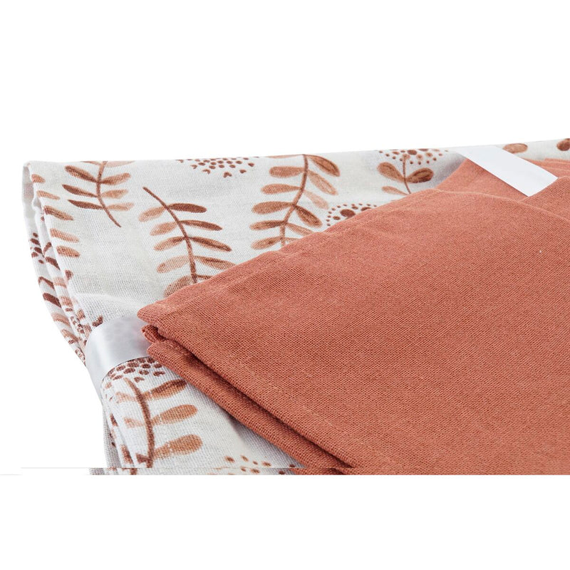 Tablecloth and napkins DKD Home Decor 150 x 250 x 0,5 cm Terracotta White (2 Units)