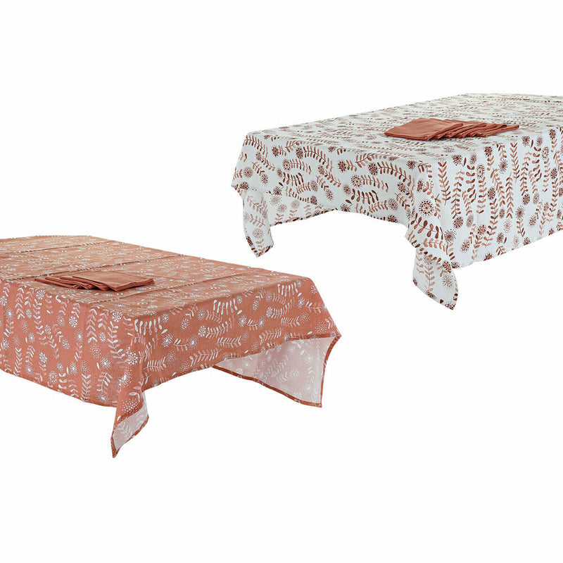 Tablecloth and napkins DKD Home Decor 150 x 250 x 0,5 cm Terracotta White (2 Units)