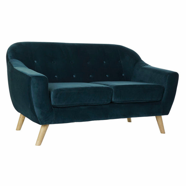 2-Seater Sofa DKD Home Decor 146 x 72 x 82 cm Scandi Natural Turquoise Velvet Rubber wood Plastic Modern