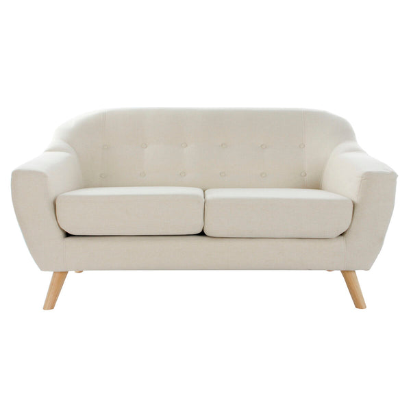 2-Seater Sofa DKD Home Decor Cream Natural Rubber wood Plastic Modern Scandi 146 x 84 x 82 cm