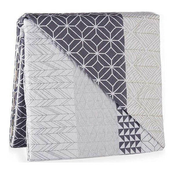 Reversible Bedspread Hexagonal Grey White (180 x 260 cm)