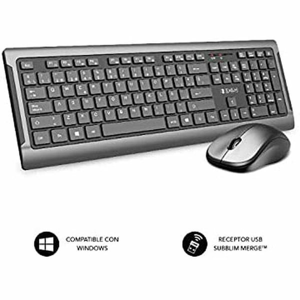 Keyboard and Mouse Subblim PREMIUM SILENCE ULTRASLIM Grey Black/Grey Spanish Qwerty
