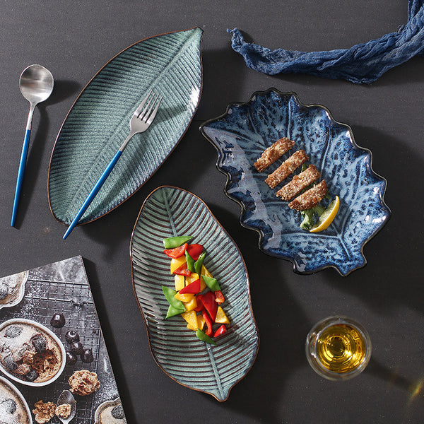 Japanese Fish Creative Leaf Dinner Household Kiln Changed Ceramic Dinner Plate