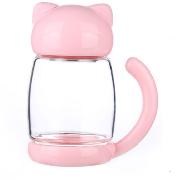 Cute Cat Transparent Glass Tea Cup With Cat Tail Handgrip P