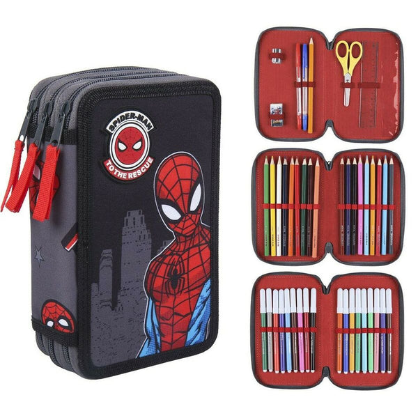 School Case with Accessories Spiderman 43 Pieces Black
