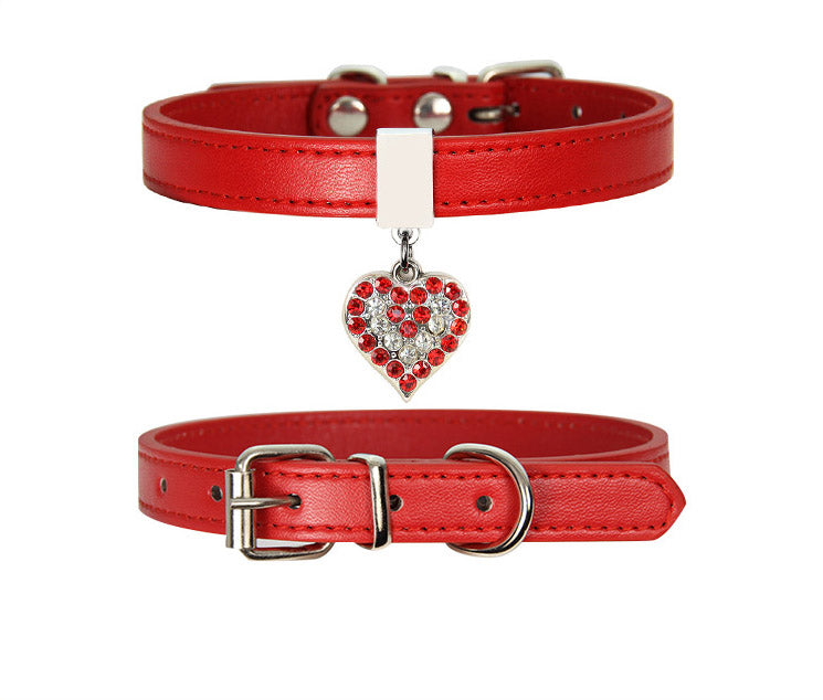 Leather Dog Cat Collar Adjustable Puppy Kitten Rhinestone Neck Collars Lead With Bling Heart For Small Cats Pet Accessories