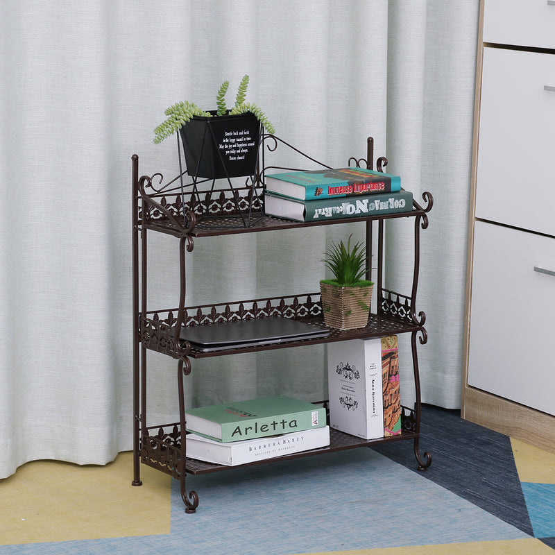 3 Tiers Folding Iron Kitchen Organizer Large Capacity Bathroom Bedroom Rack Freestanding Book Shelf for Home Office