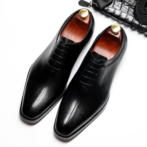 Korean Version Of Men's Business Formal Wear Wedding Shoes Trendy Shoes British Pointed Toe Lace-up Men's Leather Shoes