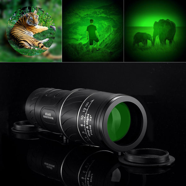 New Day&Night Vision 40X60 HD Optical Monocular Hunting Camping Hiking Telescope Monocular Day and Night Vision Telescope Portable Outdoor Hunting Camping Bird Watching Travelling Telescope